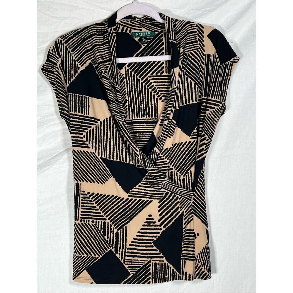 Lauren Ralph Lauren Women's Geometric Tan & Black Sleeveless Knit Tank T…